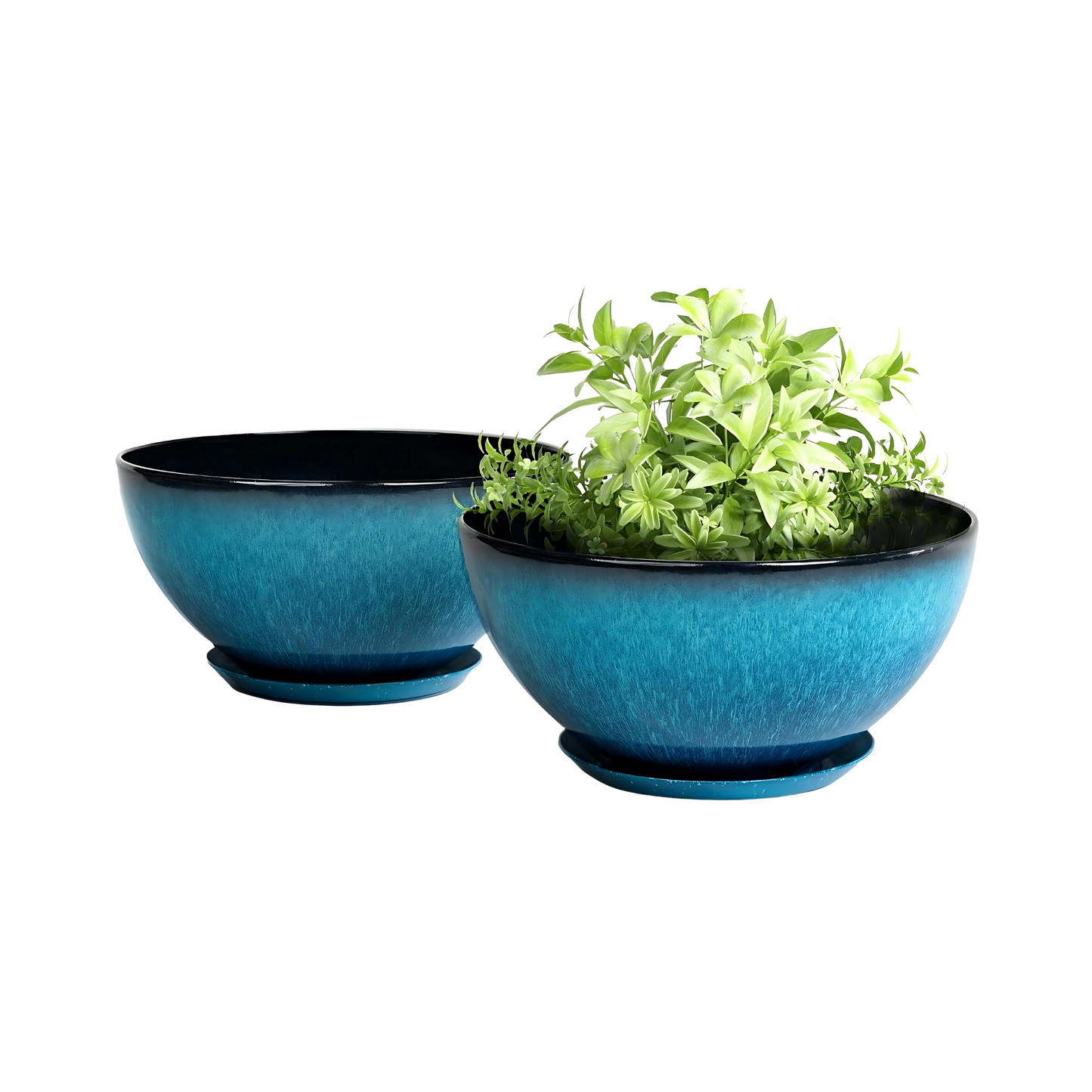 Blue Plastic Planter Pots with Drainage Saucer for Indoor Garden