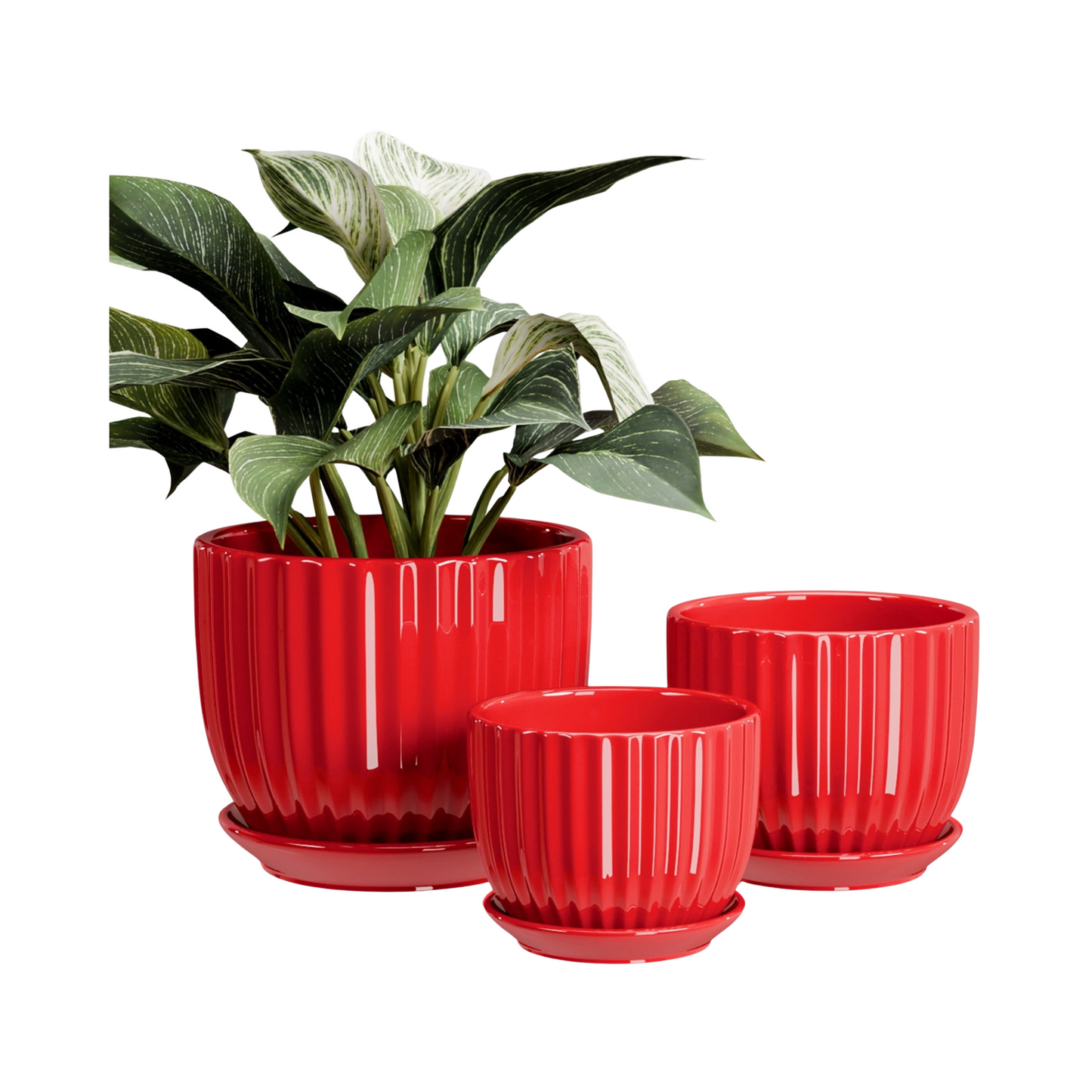 Ceramic Plant Pots Red Indoor Planters with Drainage and Saucer