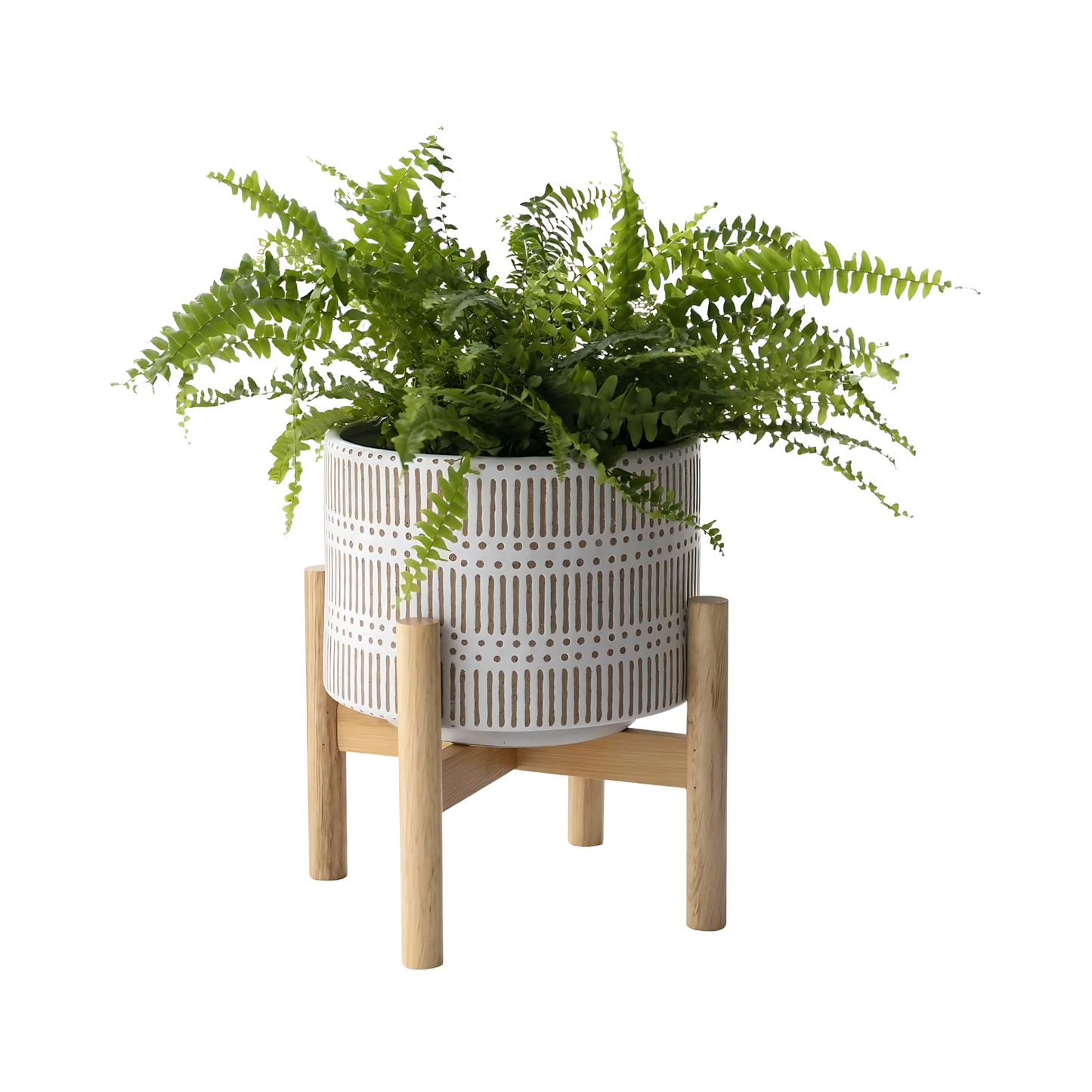 Ceramic Planter Pot with Wooden Stand Indoor Outdoor Modern Decor