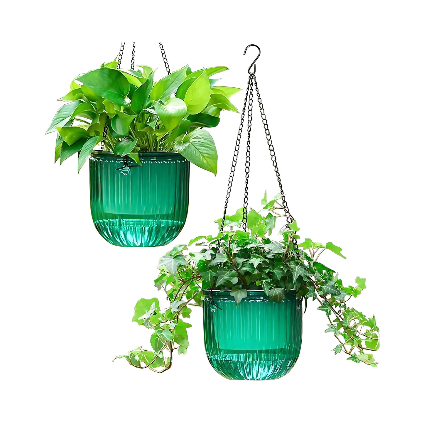 Green Hanging Planter Self Watering Flower Pot with Drainage Holes