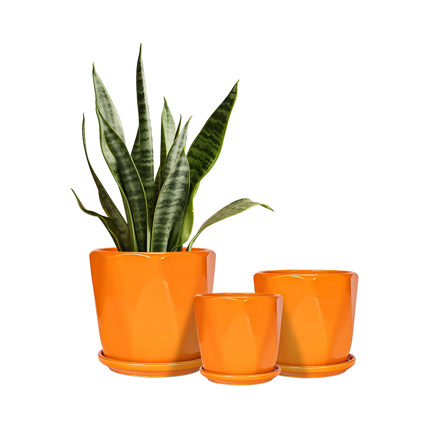 Orange Ceramic Plant Pots Indoor Outdoor Planters with Drainage Saucer