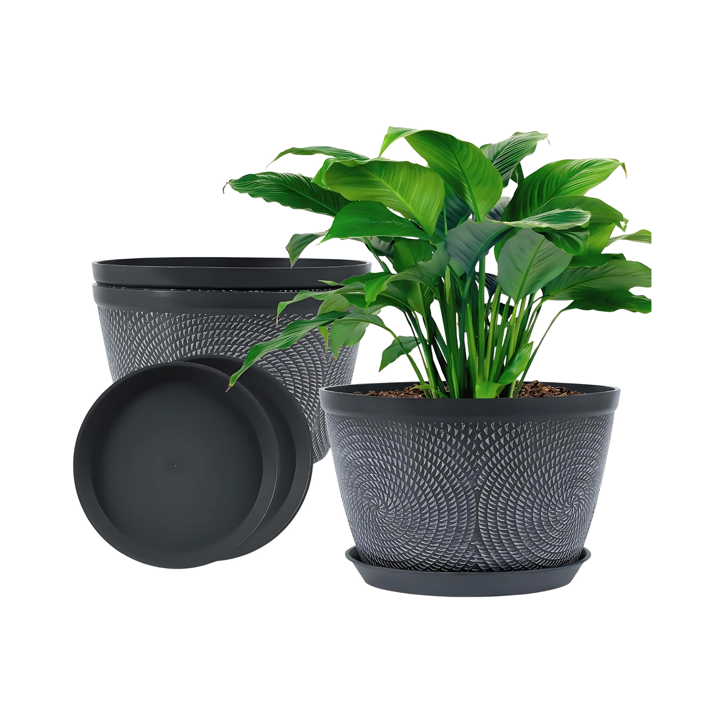 Plastic Flower Pots Indoor Outdoor Garden Planters with Drainage Saucer