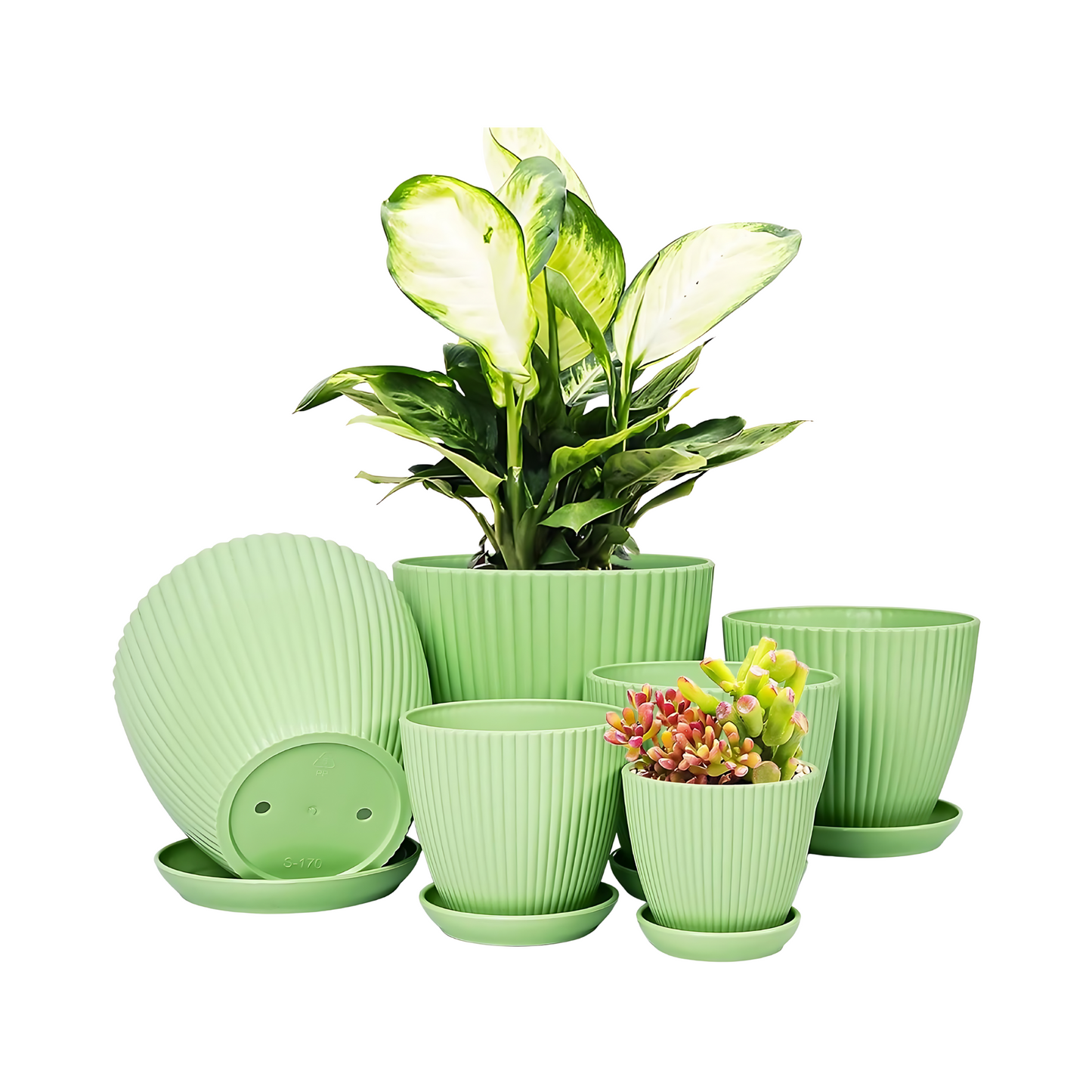 Plastic Plant Pots Green Indoor Garden Planters With Saucers